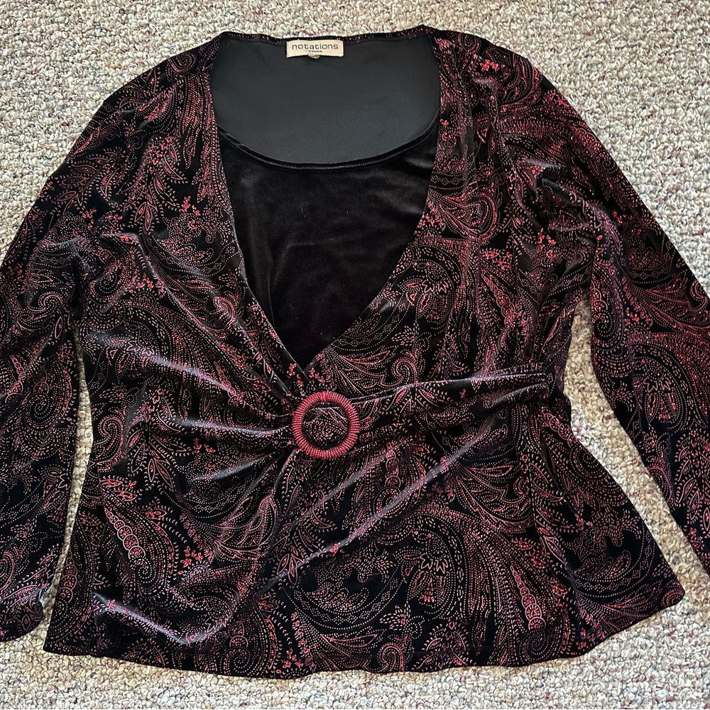 Notations Black and Red Velvet Top
